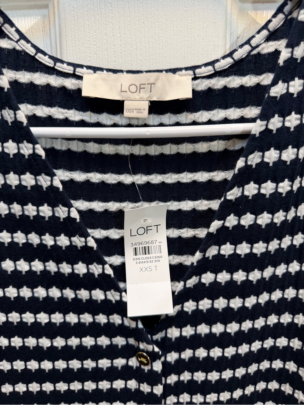 LOFT Navy and White Sleeveless Midi Dress with Button Front - Picture 2 of 3